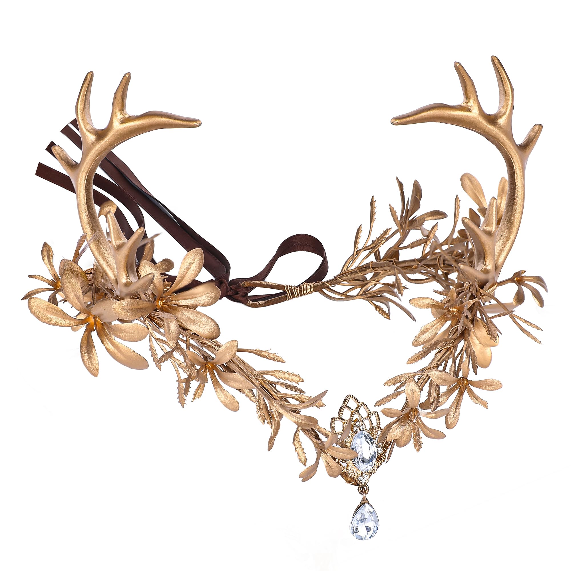 Amazon.com : MOSTORY Gold Fairy Antler Crown - Woodland Flower